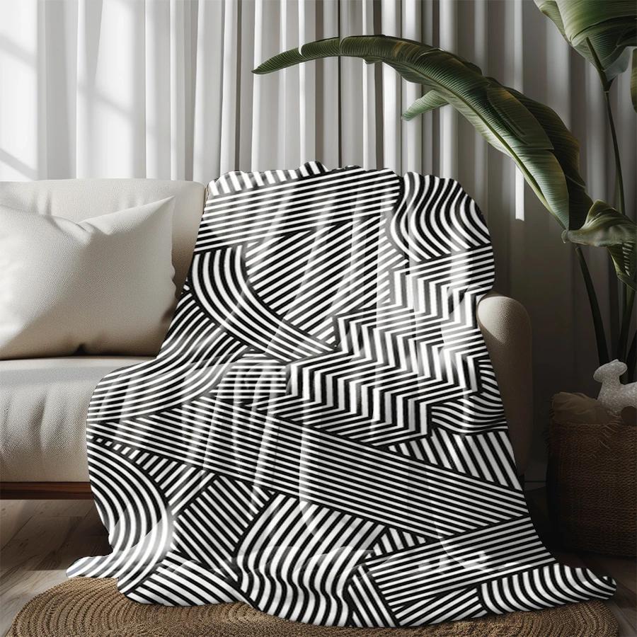 Abstract Striped Blanket Microfiber Flannel Cover Blanket Bedroom Living Room Sofa Soft And Comfortable Home Decoration