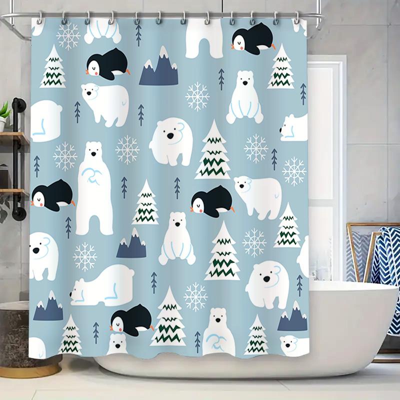 

Polar Bear Snowflake Christmas Tree Bathroom Shower Curtain Set Decorative Waterproof Fabric Home Decoration Light Blue White Bl W60H190(CM)-1 Pcs