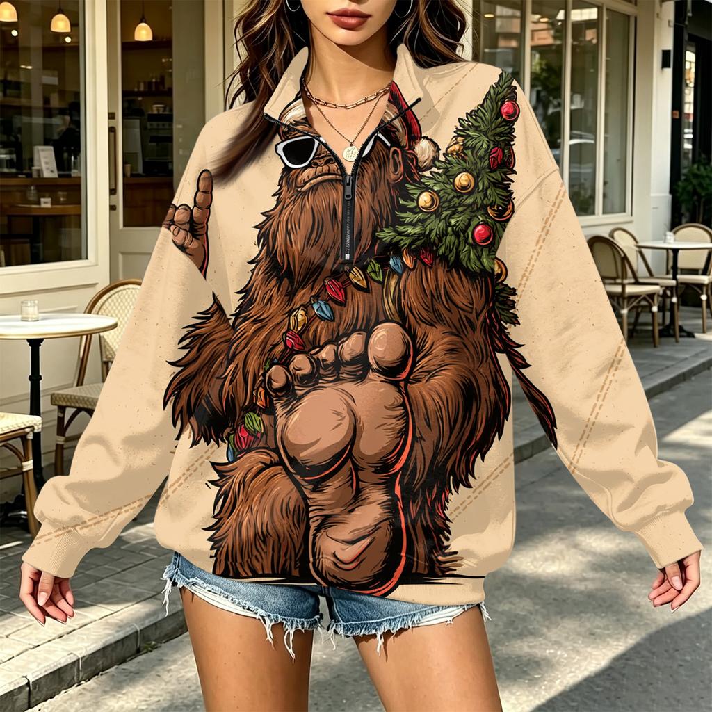 Damen Trendy Print Halbzip-Sweatshirt Leichter Lässiger Pullover für den Alltag