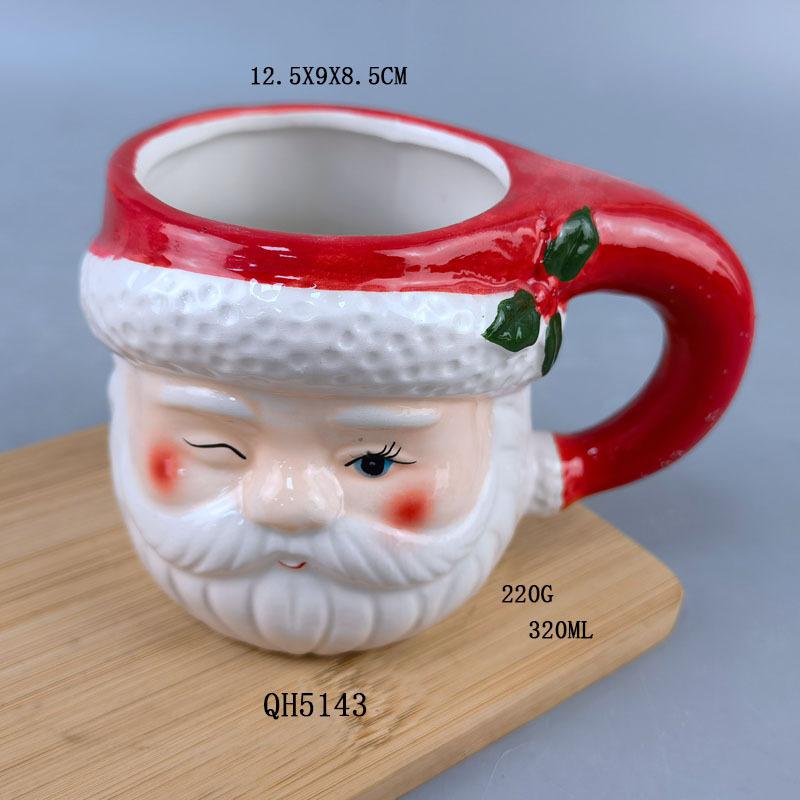 2025 New Creative Inverted Hand-painted Ceramic Santa Claus Water Cup Relief Christmas Decoration Mug Coffee Cup