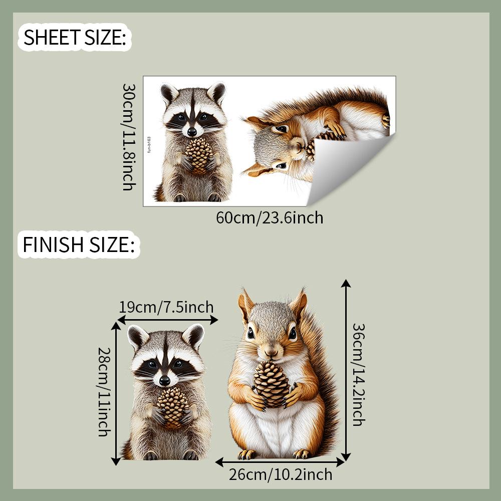 Adorable Squirrel and Raccoon Door & Wall Sticker Playful Forest Friends Self-Adhesive Removable Decor for Kids Room Bedroom Living Room
