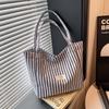 Holiday French Stripe Canvas Tote: Versatile, Lightweight Shoulder Bag with Large Capacity for Women