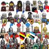 Medieval Castle MOC Building Blocks Wolf Warriors Soldier Figure Crusader Knights Horse Flag Vests Shield Weapon Toys Gifts T022