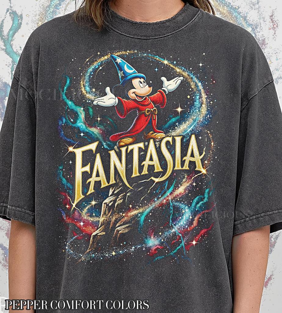 Vintage Fantasia M1ckey M0use 90s Graphic Shirt, Retro Sorcerer Magic Wizard Tee, D1sney Park Gift, Comfort Colors Style, Y2k Streetwear