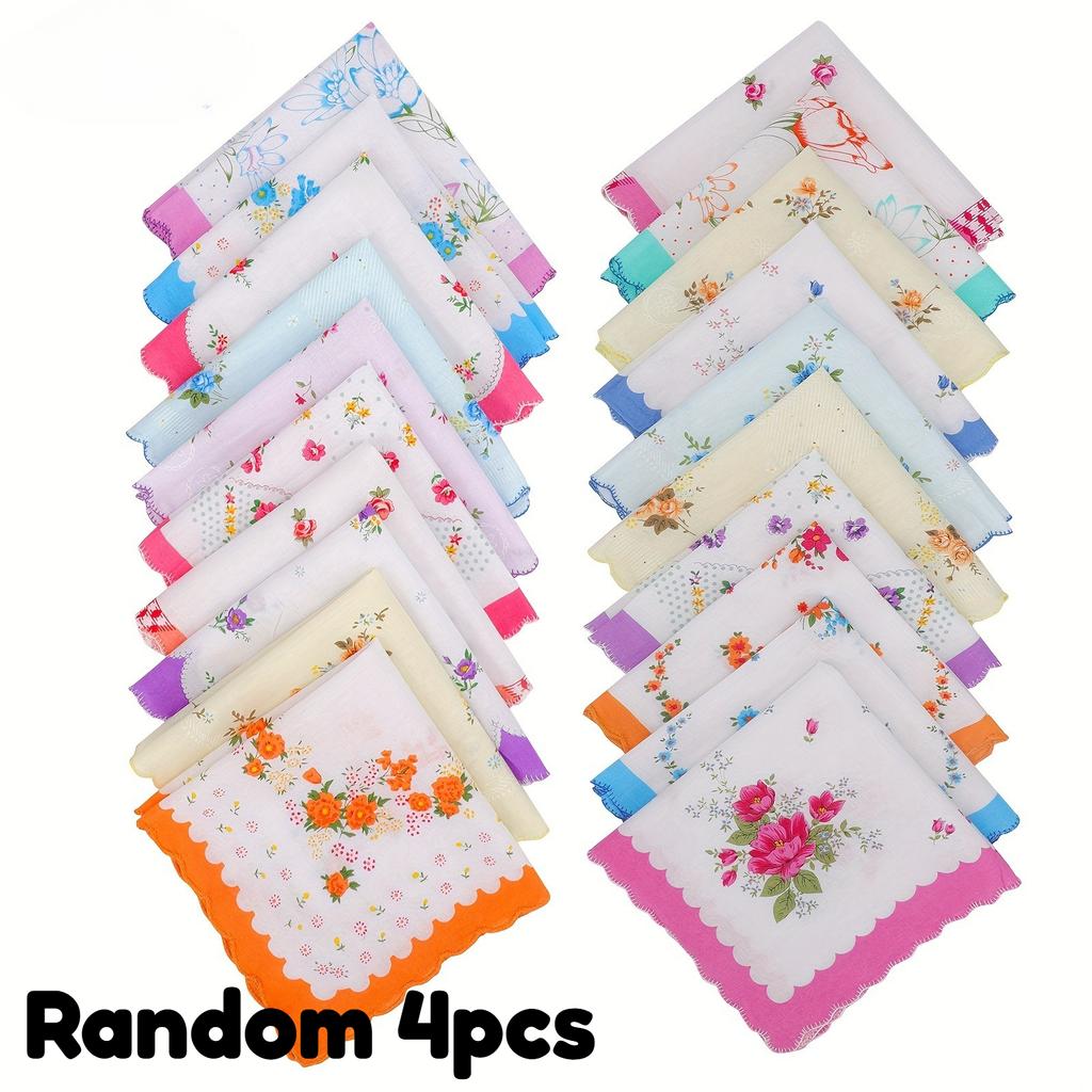 4/6pcs Vintage Floral Handkerchief Wedding Accessory, Pastel Random Print & Scalloped Edge, for Bride Bridesmaid Guest