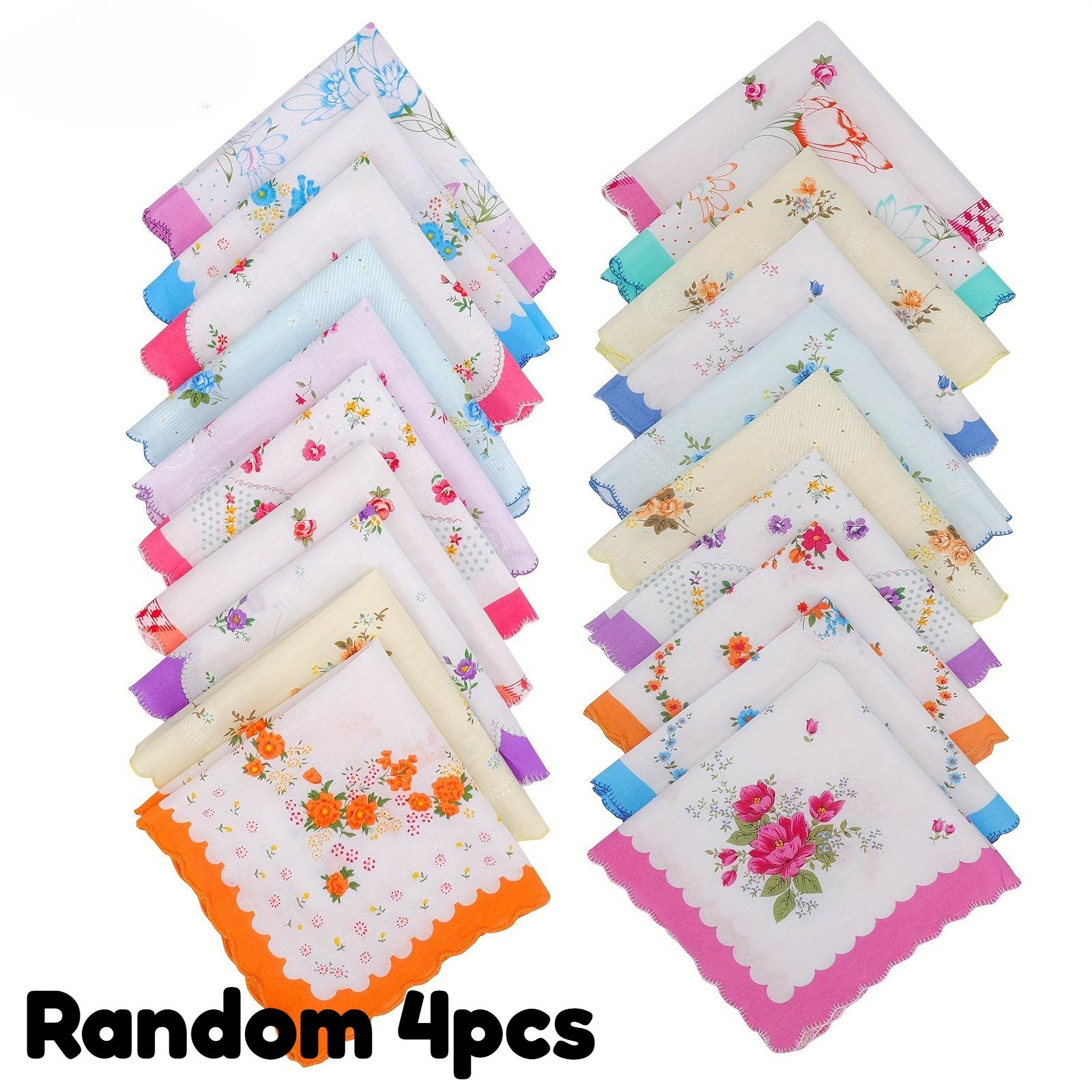 

4/6pcs Vintage Floral Handkerchief Wedding Accessory, Pastel Random Print & Scalloped Edge, for Bride Bridesmaid Guest