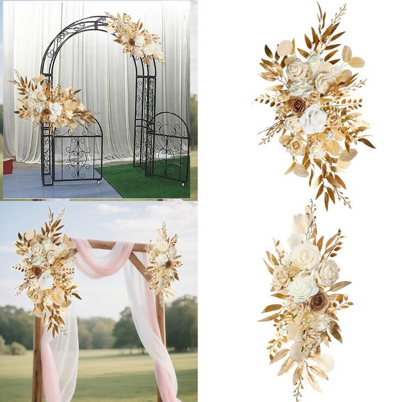 Elegant Wedding Floral Arch Arrangement Reusable Polyester Fabric Plastic Frame Easy Assembly Celebration Decoration