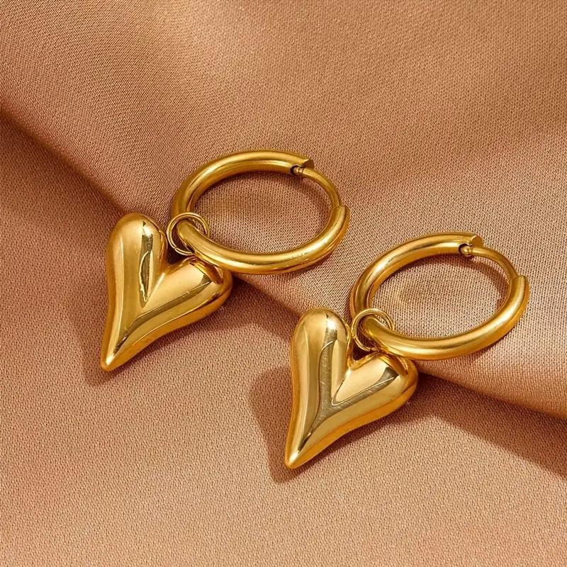 Gold Plated Hypoallergenic Stainless Steel Heart-shaped Hoop Earrings for Women High-Quality able Daily Wear Jewelry
