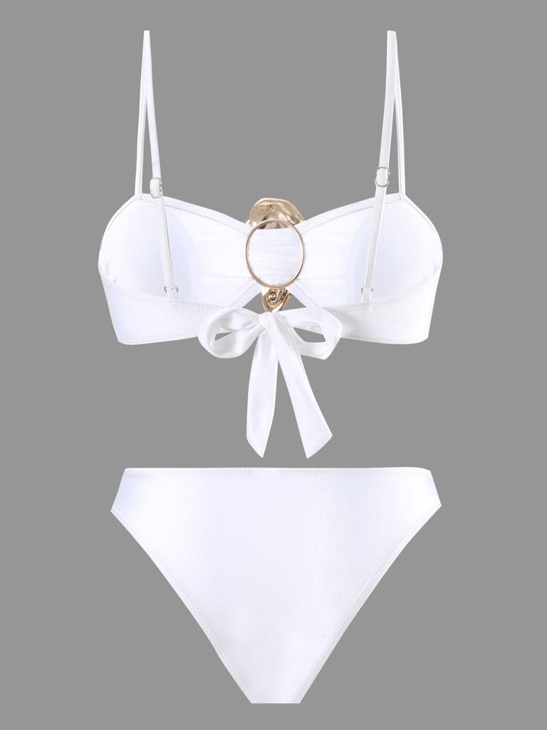 Hot Girl Style Bandeau Two Piece Bikini With Long Skirt Three Piece High Cut Swimsuit Elegant For Vacation
