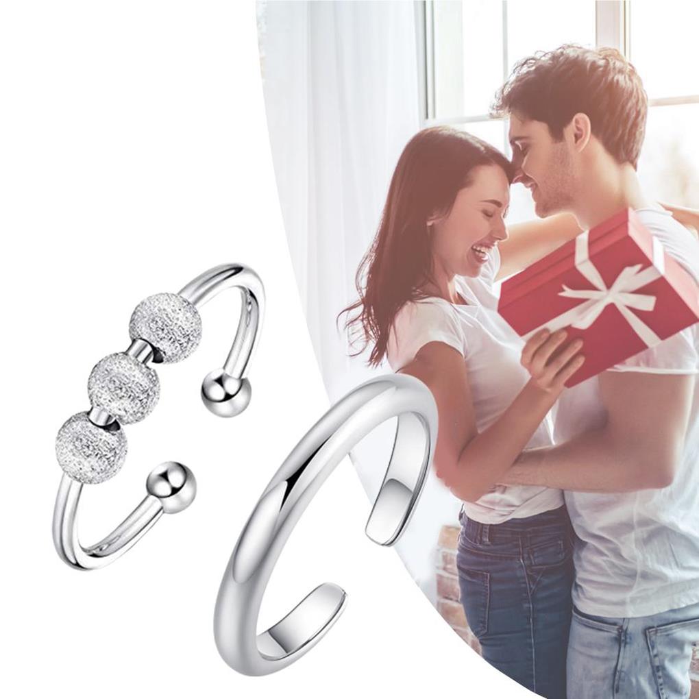 2 Stück Fidget Offene Verstellbare Ringe Perlen Schmuck Damen Herren Anti-Stress Stapelbarer Drehring Damen Mode Accessoire