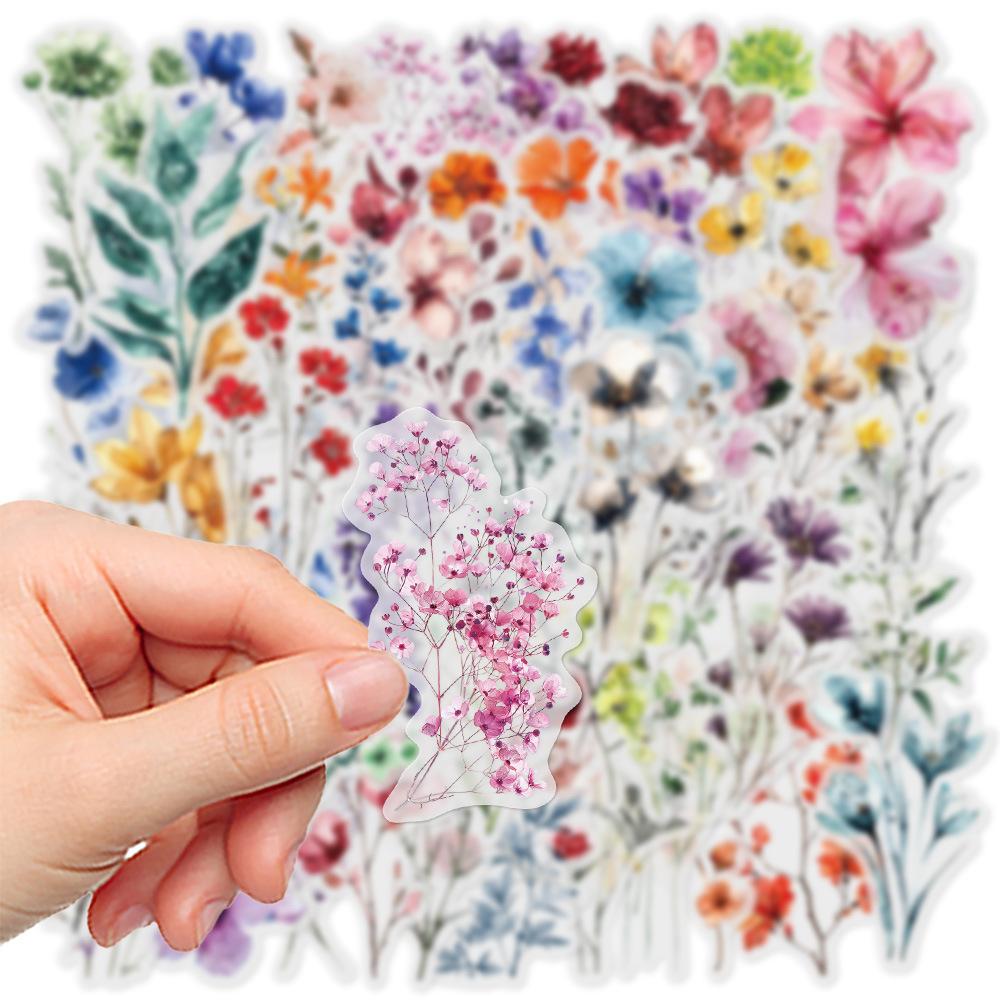 50Pcs Ink Flower Stickers DIY Phone Case Material Handbook Water Cup Plant Transparent PET Stickers