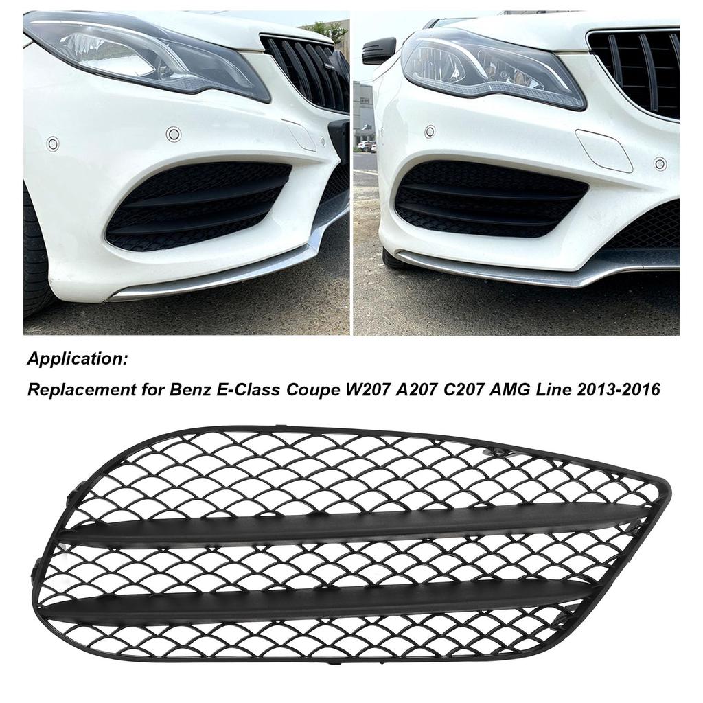 Black Front Bumper Fog Light Grille Set (1 Pair) for Mercedes-Benz E-Class Coupe W207, A207, C207, and AMG Line (2013-2016)