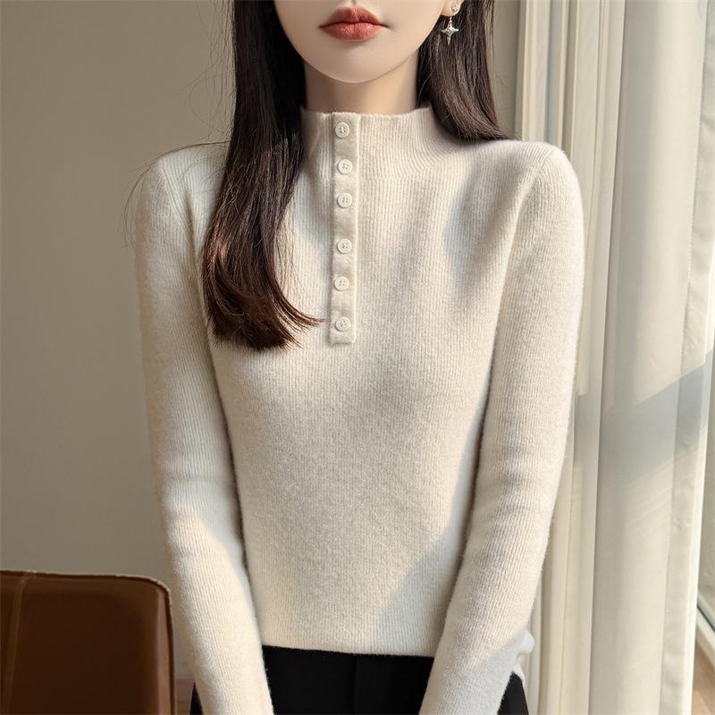 Women's Autumn/Winter High-End Three-Dimensional Crochet Slimming Half-High Collar Sweater