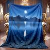 1pc 2D Moonlit Mountain Landscape Theme Pattern Flannel Blanket, Soft HD Digital Print, Cooling Blanket All-Season Use! Soft And Breathable 100% Polye