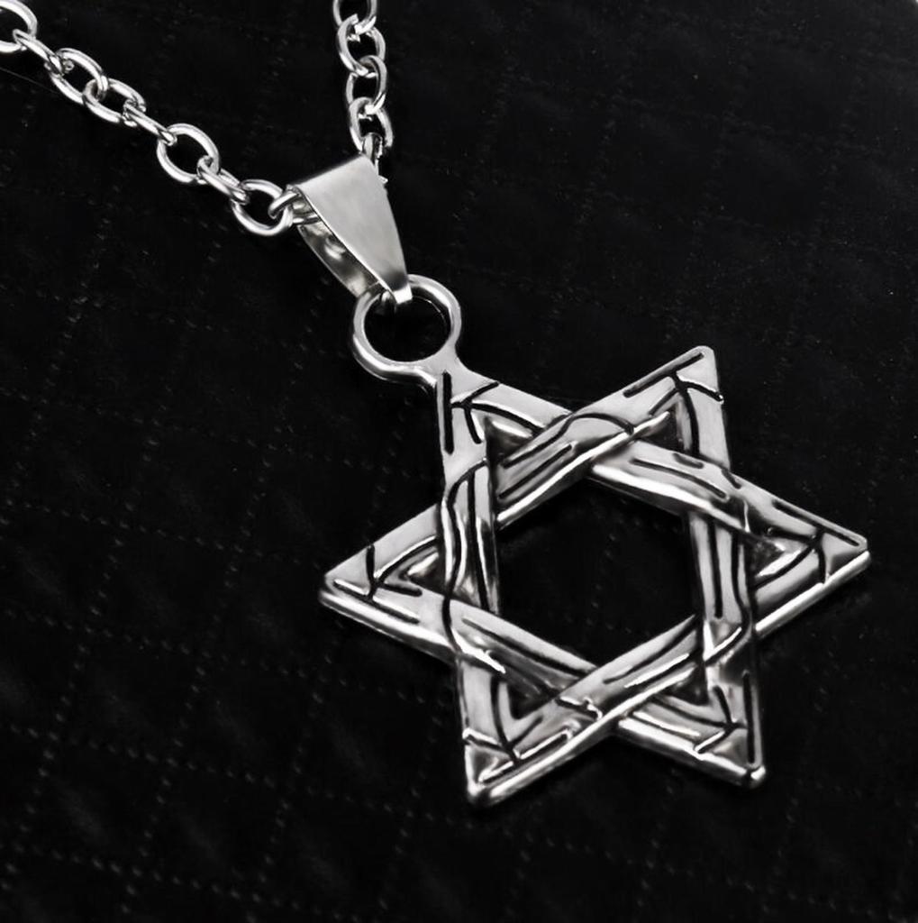 70 cm Jewelry for Men Boys Six-pointed Star of David Pendant Necklace Double-sided Retro Titanium Steel Punk Hip Hop Necklace