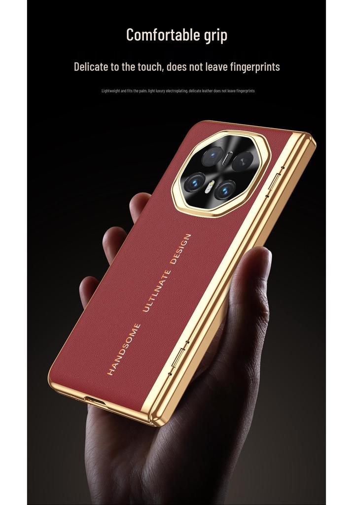 Honor Magic V6 Foldable Case: Built-in Glass Screen, Vacuum-Plated, Plain Leather, Full Coverage, Men’s Design