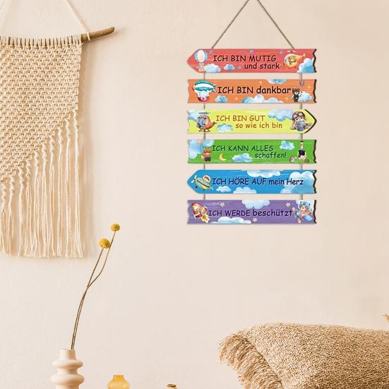 Children’s Room Wall Art, Inspirational Quotes Easy to Hang Wooden Panels with Airplanes Animals Positive Growth Decor for Kids’ Rooms Nursery