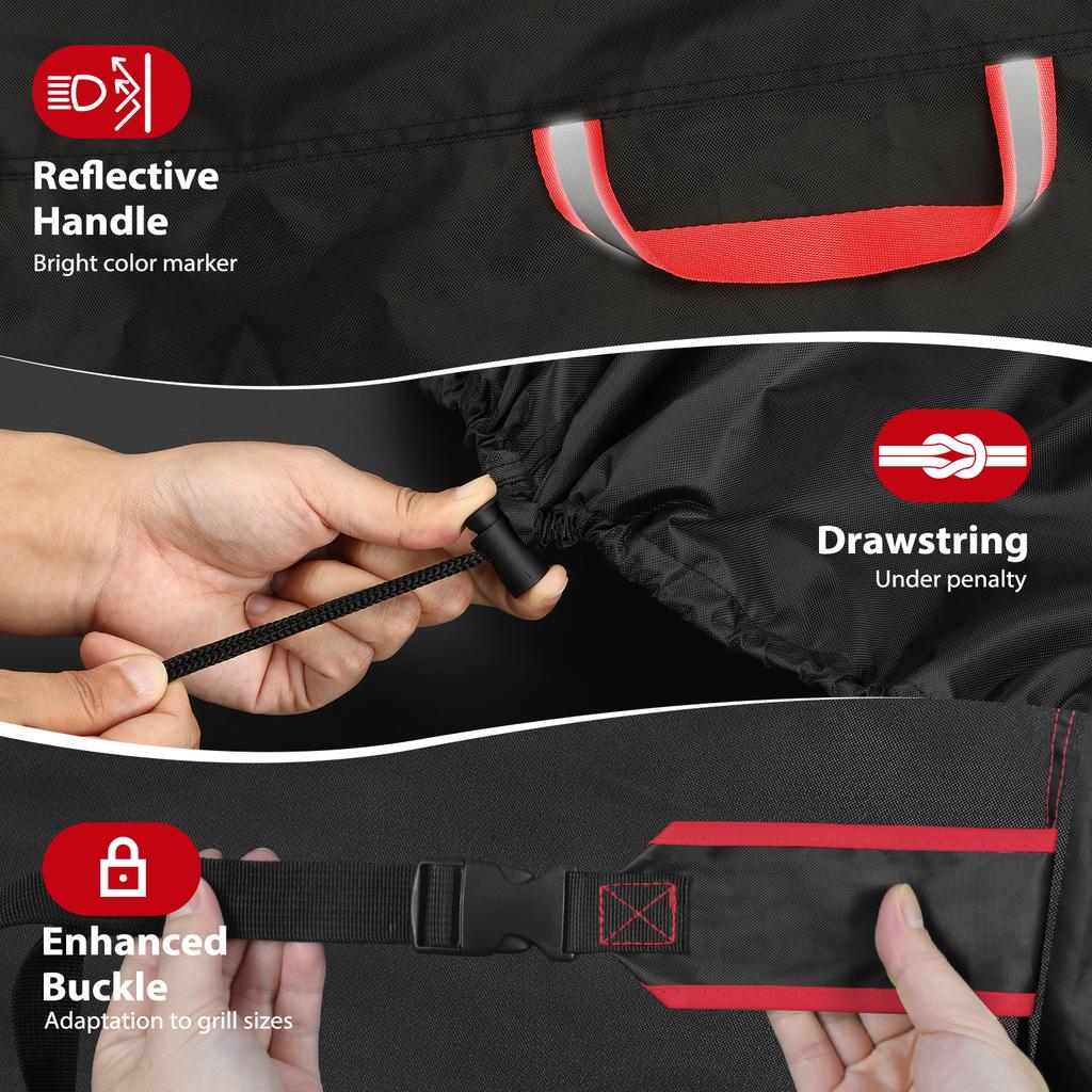 [Tc-420D Red Line Bbq Cover] Topcrown Outdoor Barbecue Grill Cover, Uv-Resistant 420D Oxford Cloth Material, Windproof Design with Adjustable Straps