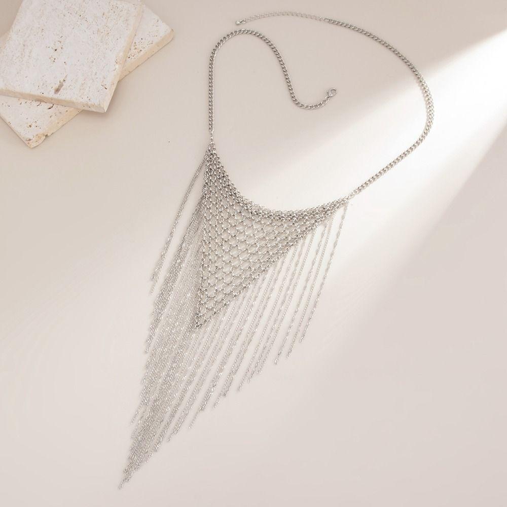 Charm Multi Layer Necklace Silver Bohemian Collarbone Chain Fashion Tassel Necklace  Girls