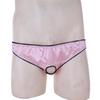 Men Briefs Sissy Silk Satin Frilly Open Hole Bikinis Crossdressing Panties Underwear