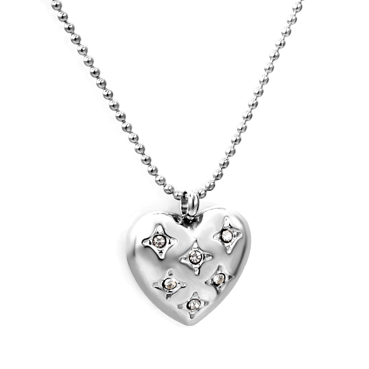 

1PCS Heart Shape Gold Plated Crystal Pendant Wavy Bead Chain Necklace Stainless Steel Fashion Classic Gift Jewelry for Girls