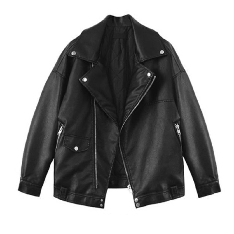 New Korean Style Oversized PU Leather Biker Jacket - Women's Cool Spring/Autumn Outerwear