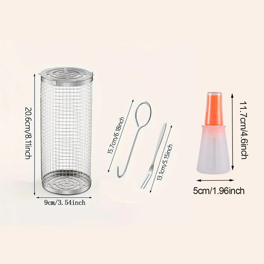 BBQ Rollender Grillkorb - Großer runder Maschen-Grillkäfig für Gemüse-Fischscheiben - Perfekt für Picknick im Freien, Camping, Backen
