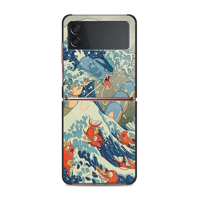Artă Val Japoneză Verde Ilustrat Husă Pentru Samsung Galaxy Zflip Z Flip 3 5g Z Flip 4 Zflip3 Zflip4 Zflip Flip4 Huse Negre