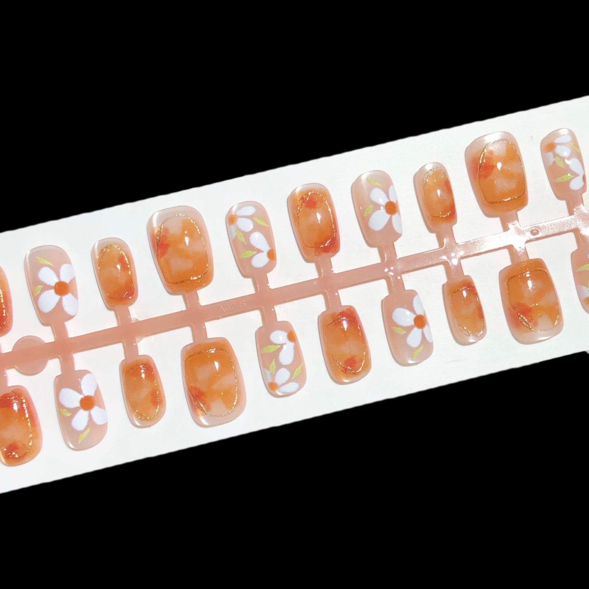 

Осень/Зима Карамельная Камелия Омбре Черепаховый Янтарно-Коричневый Кошачий Глаз Накладные Ногти – Короткий, Съемный Маникюр