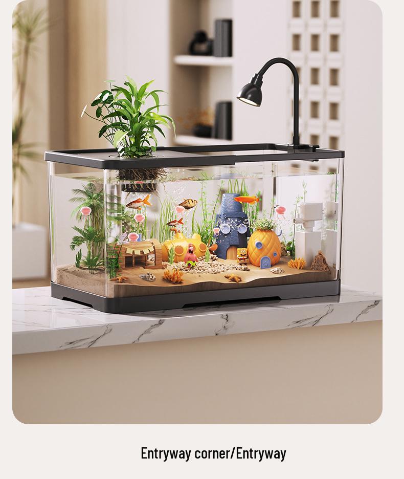 Acvariu compact ecologic 2025 pentru peștișori aurii cu filtrare, oxigenare, capac - Ideal pentru sufragerii mici