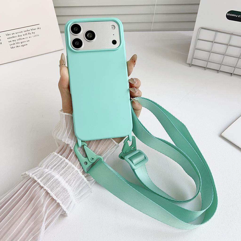Crossbody Lanyard Matte Silicone Soft Case For iPhone 17 Pro Max 16 12 11 15 Pro 13 14 Plus Necklace Strap Shockproof Cover