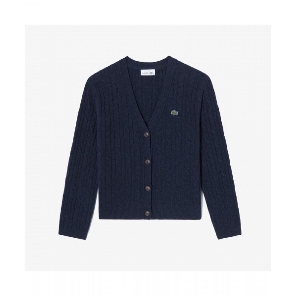 LacoSte Women S Cable V Neck Cardigan [naVy]