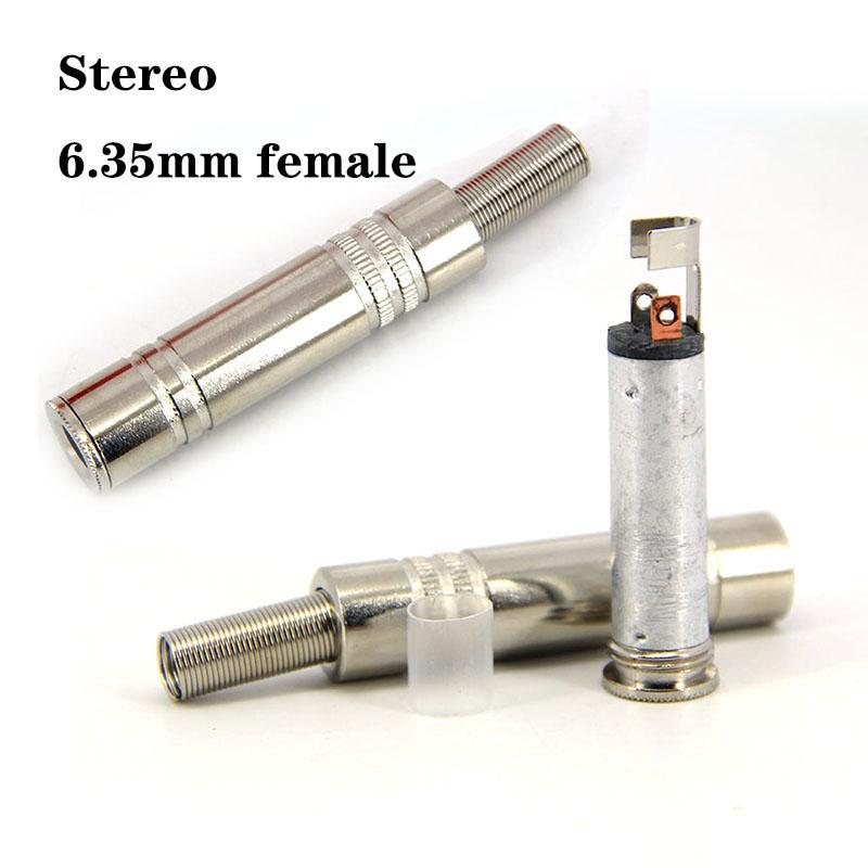 2pcs Audio Metal 6.35mm 6.5 female 1/4 " socket 2 3 pole mono stereo jack connector plug solder Welded adapter 6.35 6.5mm for KTV