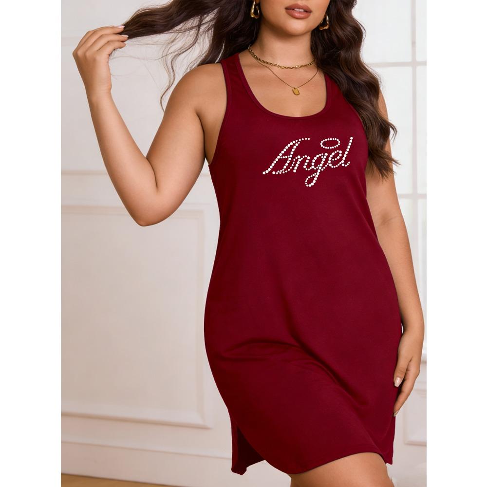 

Women s casual dress - Letter-print sleeveless dress, machine washable, suitable for holiday outfits in the fourth quarter S