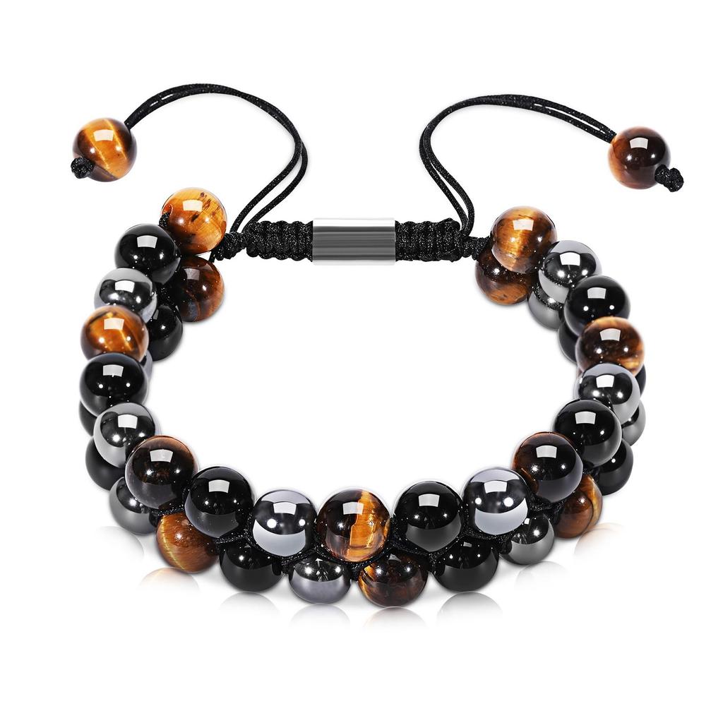 Tiger Eye, Green Pine Cat's Eye, Red Pattern Obsidian, and Green Ghost Natural Stone Woven Bracelet