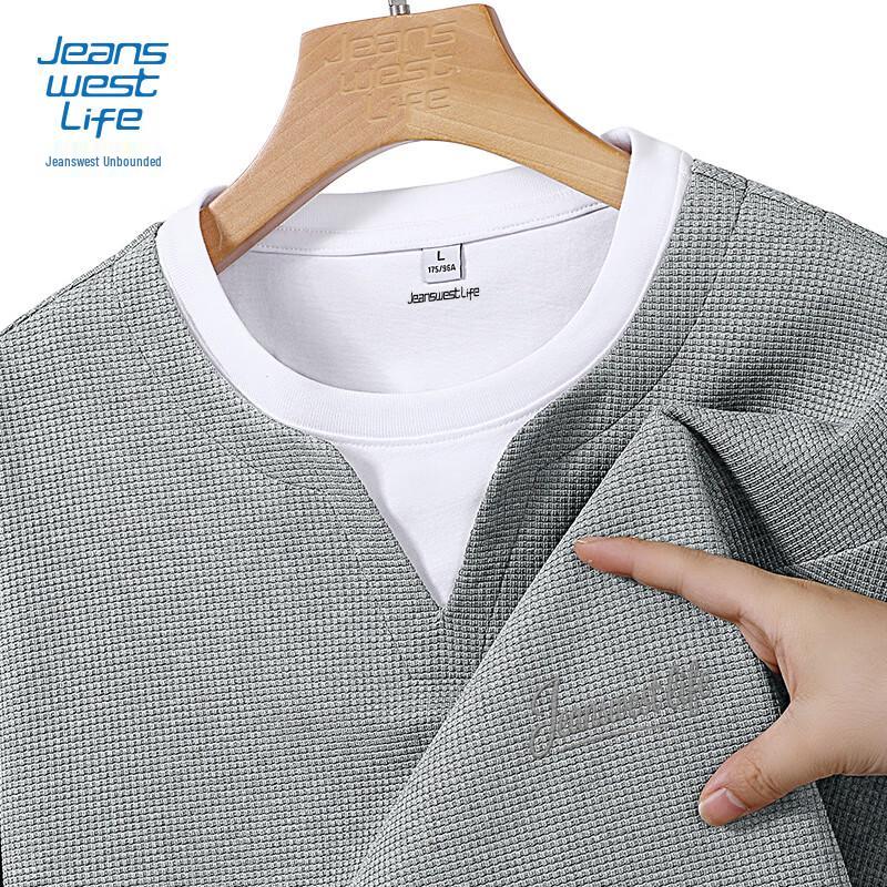 JEANSWEST LIFE Men s Faux Two-Piece Henley Long Sleeve T-Shirt XL