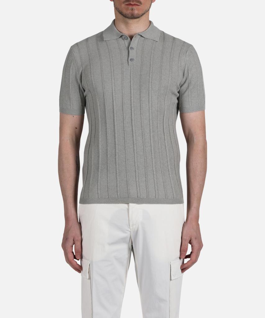 PANICALE Gray Striped Linen Polo Shirt
