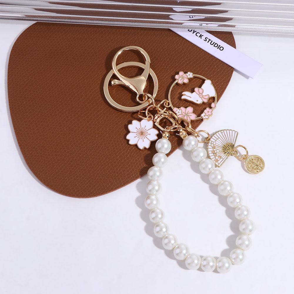 Fan Kawaii Cartoon Women Backpack Decor Floral Zinc Zinc Alloy Keyring Korean Style Pendant Rabbit Keychain