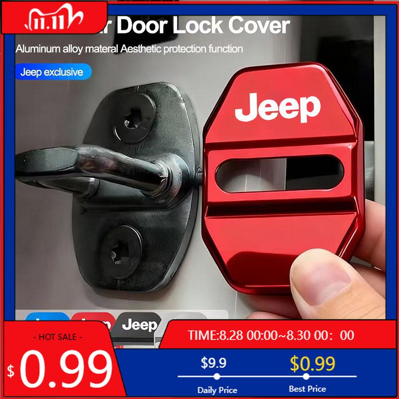 Cup Holders 4PCS Metal Car Door Lock Cover Protection Sticker For Jeep Wrangler JL JK Renegade Grand Compass Gladiator Cherokee