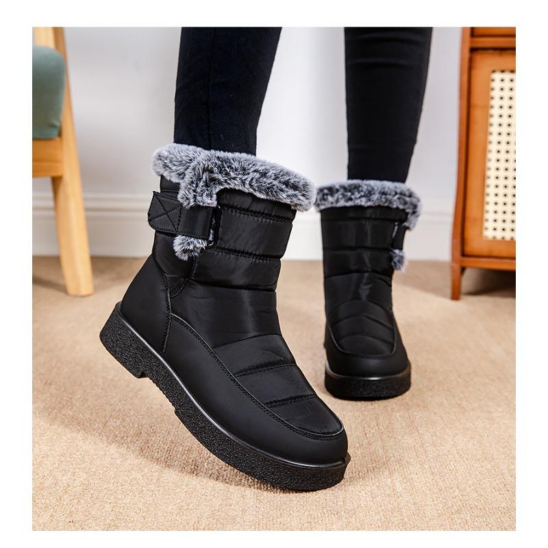 Plus Size Faux Fur Collar High-Top Chunky Sole Winter Snow Boots Velcro Fastening Waterproof Women's Boots Casual Women's Footwear