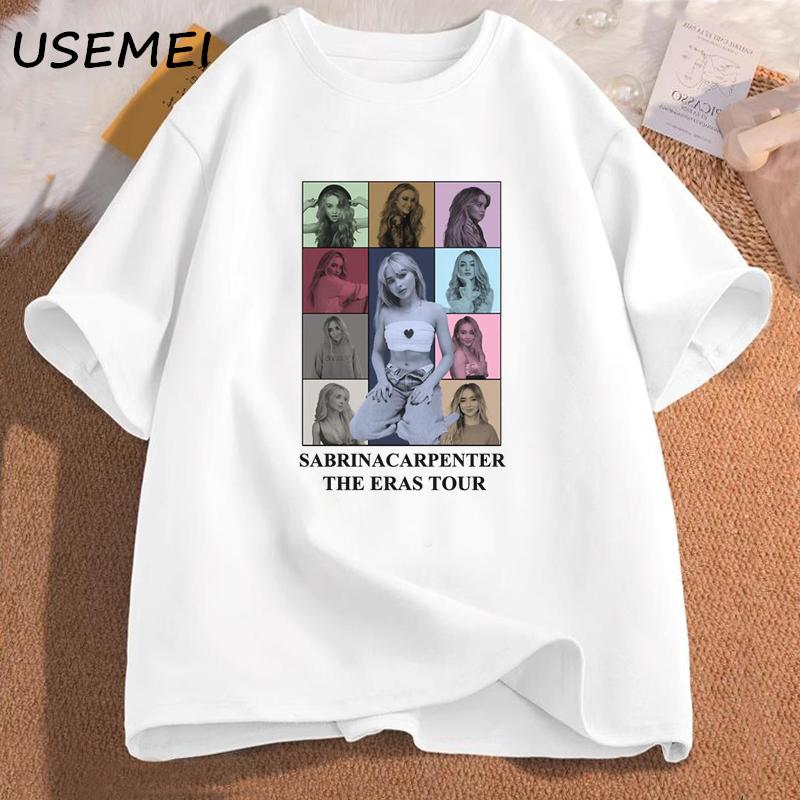 Vintage Sabrina Carpenter Eras Tour T Shirt Pop Music Fan Merch Tshirt Cotton Short Sleeve Streetwear Womans Clothing Oversized S