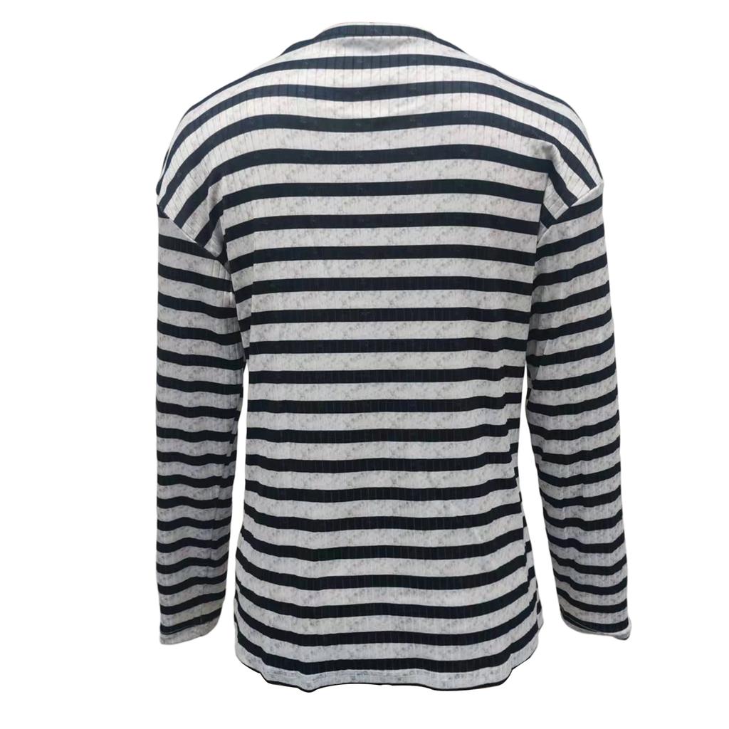 Women's Striped Color-blocked V-neck Pullover Long-sleeved Knit Top