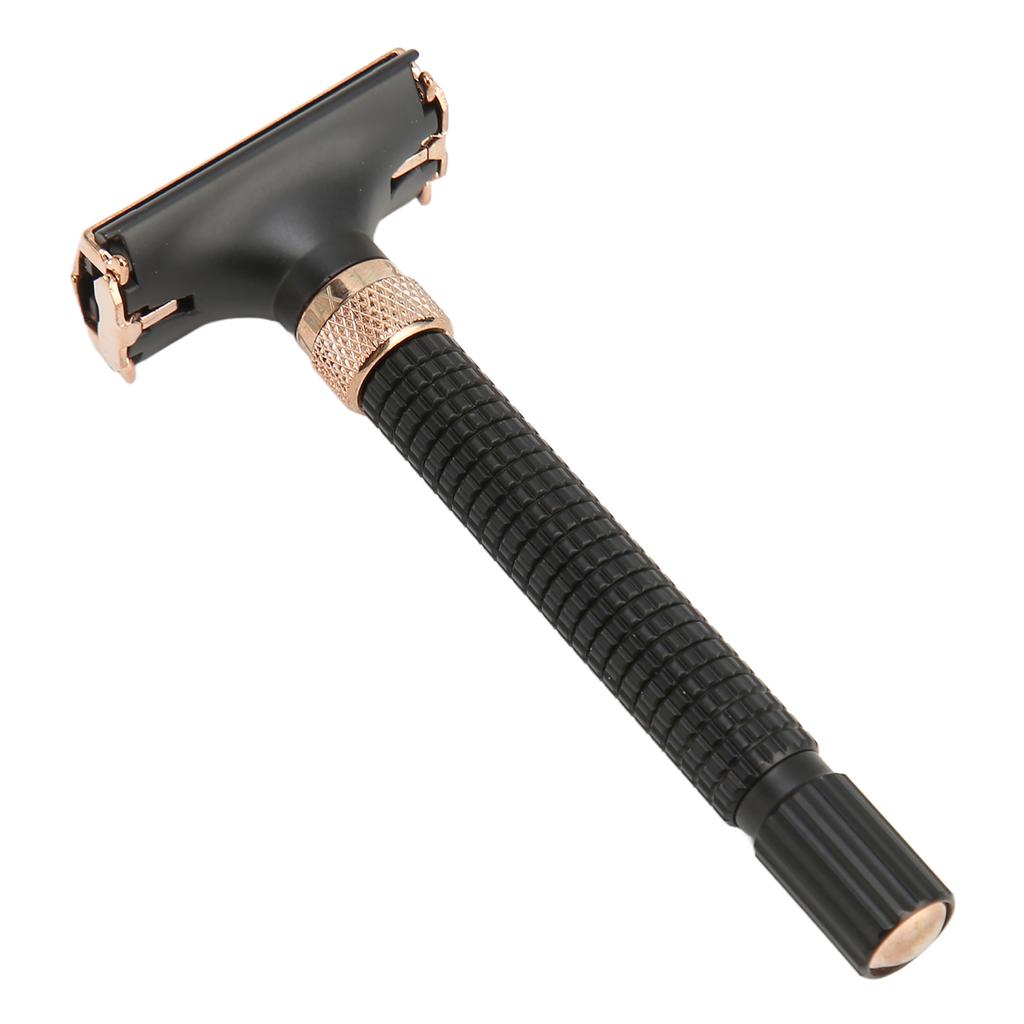 Shaving Handle Metal Safety Double Edge Reusable Shaving Long Handle for Men Women Black