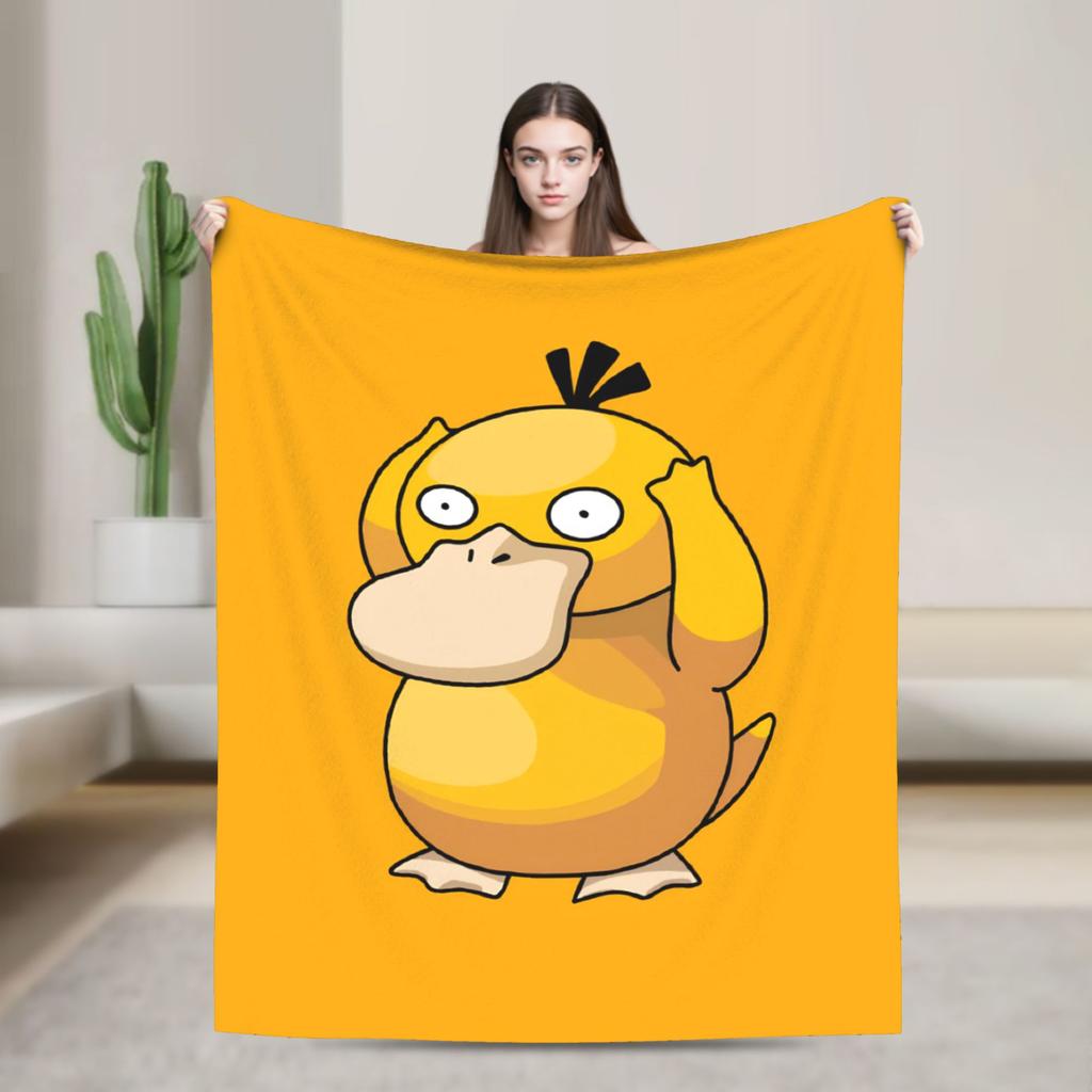 Psyduck Manga Flannel Blanket  Soft Warm Throw Blanket for Couch Bed Travel Office Novelty Bedspread Sofa Bed Cover