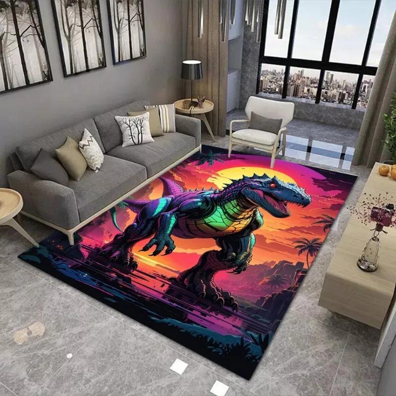 Graffiti Dinosaur Print Large-area Carpet Suitable for Living Room and Bedroom Mats Anti Slip Wear-resistant Soft Rug Beautiful