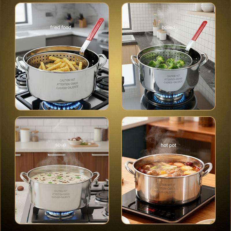 Deep-Frying Pot and Basket Set with Food-Grade 201 Steel Construction, Pot Lid, and Easy-Cleaning Design for Outdoor Meals and Group Parties
