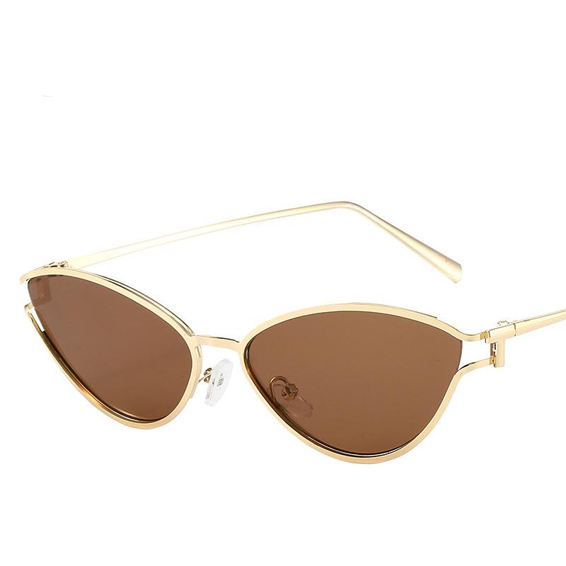 Brand Small Cat Eye Sunglasses Women Luxury 22 Unique Metal Frame Brown Sun Glasses Trendy UV400 Eyewear Shades Vintage
