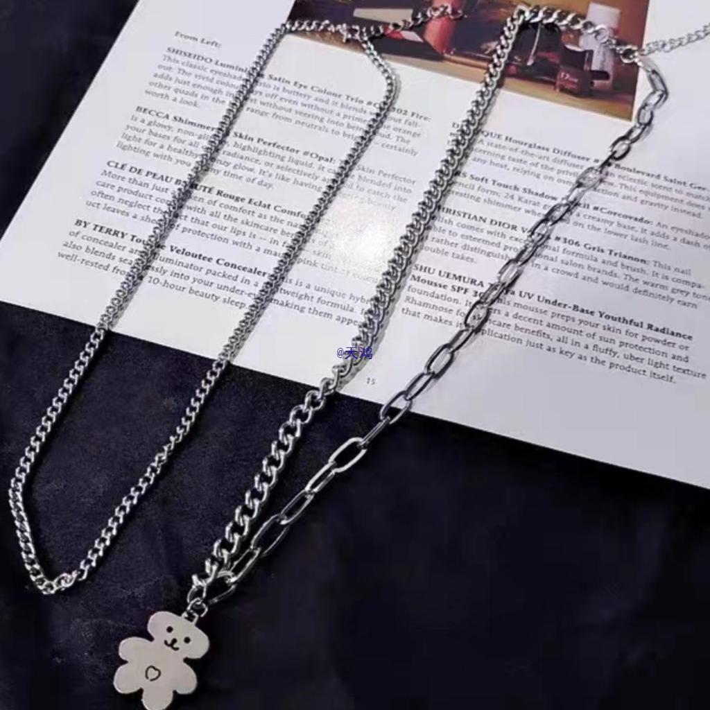 Double Layer Bear Choker: Kids' Hip-Hop Fashion Necklace for Girls and Boys, Street Dance Trend Accessory