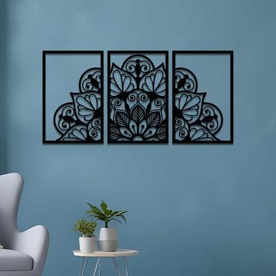 Vorgeleimte Kiefernholz Mandala Wandkunst | Laserschnitt Präzision | Für Heimdekoration | Zum Verschenken (3er Set)