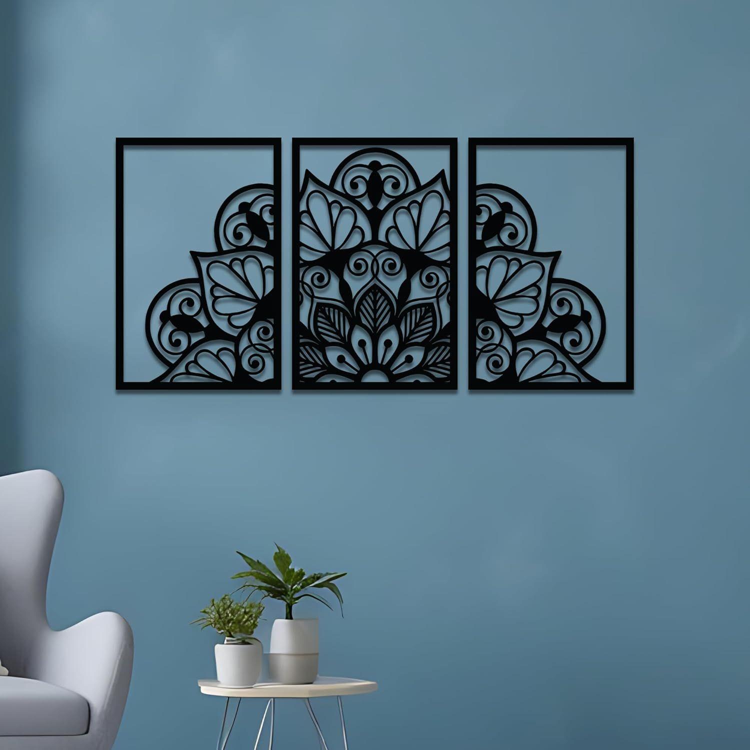 

Предварительно ламинированное настенное панно «Мандала» из сосновой древесины | Лазерная резка с высокой точностью | Для декора дома | Для подарка (Набор из 3 шт.)